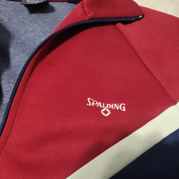 Vintage Spalding Track Polyester Jacket Red White Blue Grey Size M - Picture 3 of 8